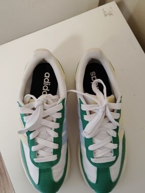 Adidas White and Green Retro Sneakers